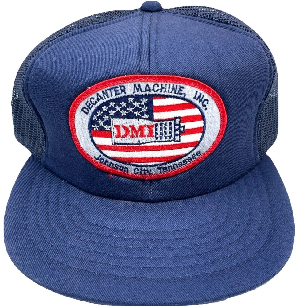 Vintage Trucker Hat Cap Mesh DMI Decanter Machine Patch 80s 90s Coal USA Flag